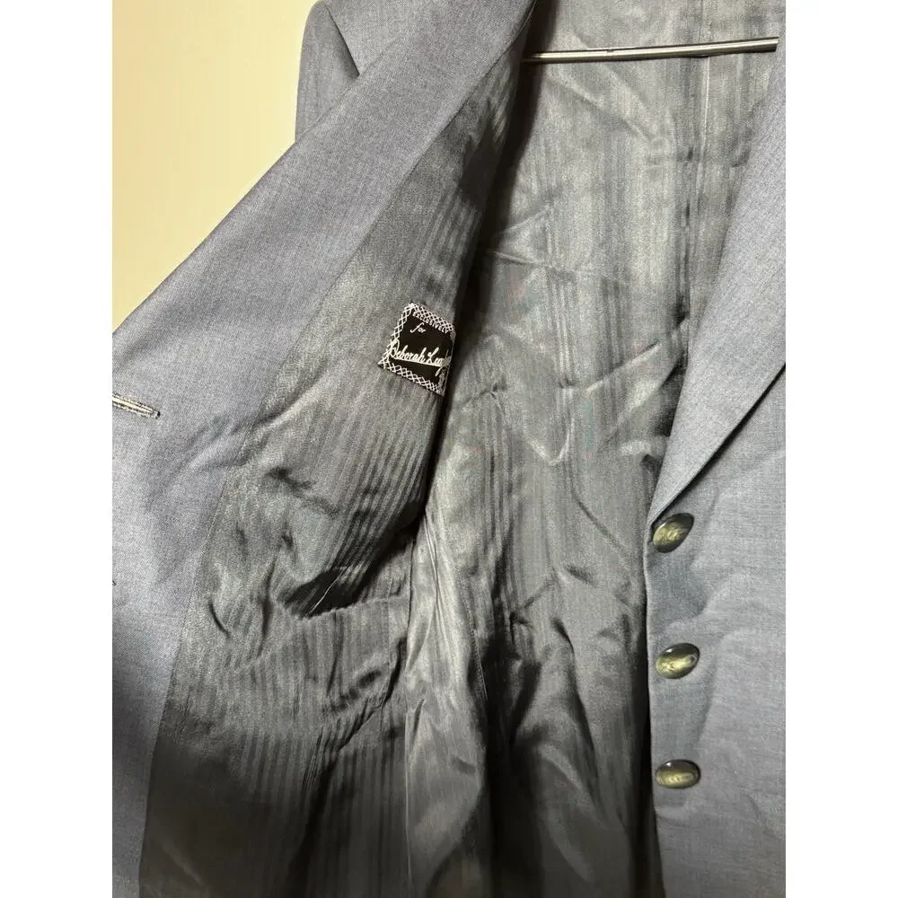 Vintage 80s Blue Blazer Contrast Black Collar Cuffs Montalvo Tailored Unisex M